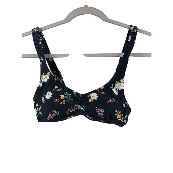 Cinch Front Bralette Bikini Top Xhilaration Black Floral Print XS Swimsuit Beach - Picture 9 of 10
